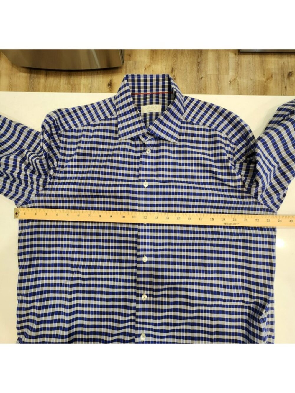 Eton Shirt Contemporary Blue Gray Checked Long Sleeve Button Up Shirt 43 17 - Picture 6 of 8